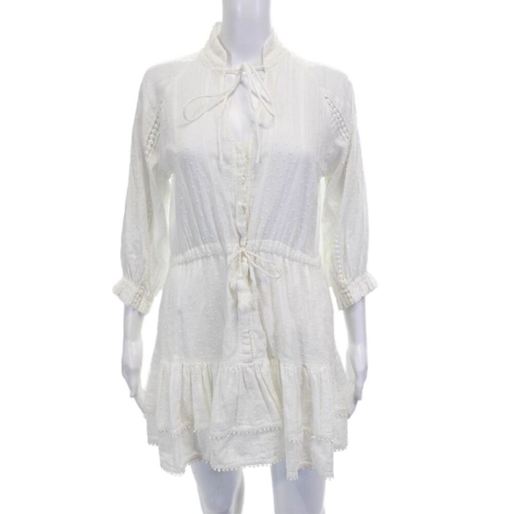 Uli Herzner Women Shirt Dress White Polka Dot 3/4 Sleeve Short Size XS
